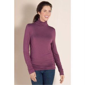 Soft Surroundings Womens M Purple Long Sleeves Great Shape Ruched Turtleneck Top